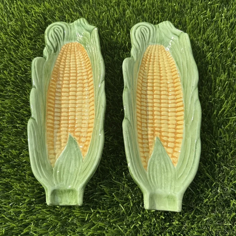 Vintage Ceramic Corn on the Cob Servers Or Wall Plaques Set of 2 Kitchen Decor‎